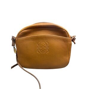 LOEWE Camel Leather Brown Strap Roeva Anagram Shoulder Crossbody Bag Pouchette